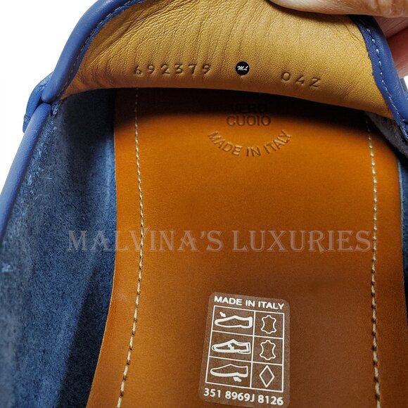 GUCCI SHOES MENS LOAFERS MOCCASINS G LOGO BLUE LEATHER - Picture 12 of 16
